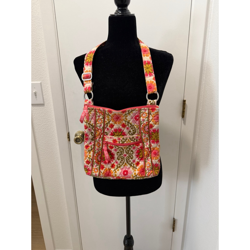 Vera Bradley Retired Floral Quilted Crossbody Shoulder Bag Pink Orange Green